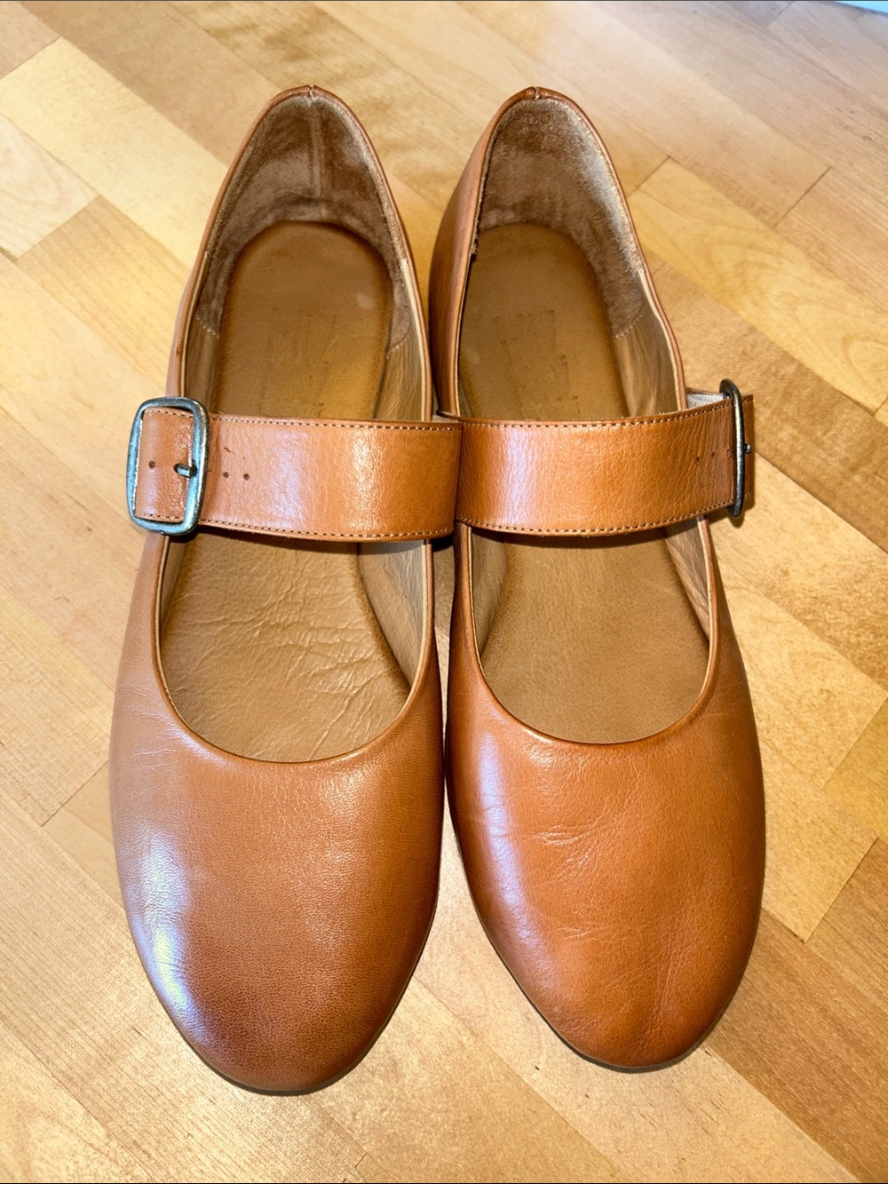 Miz Mooz Women's Tan Brown Leather Mary Jane Flats